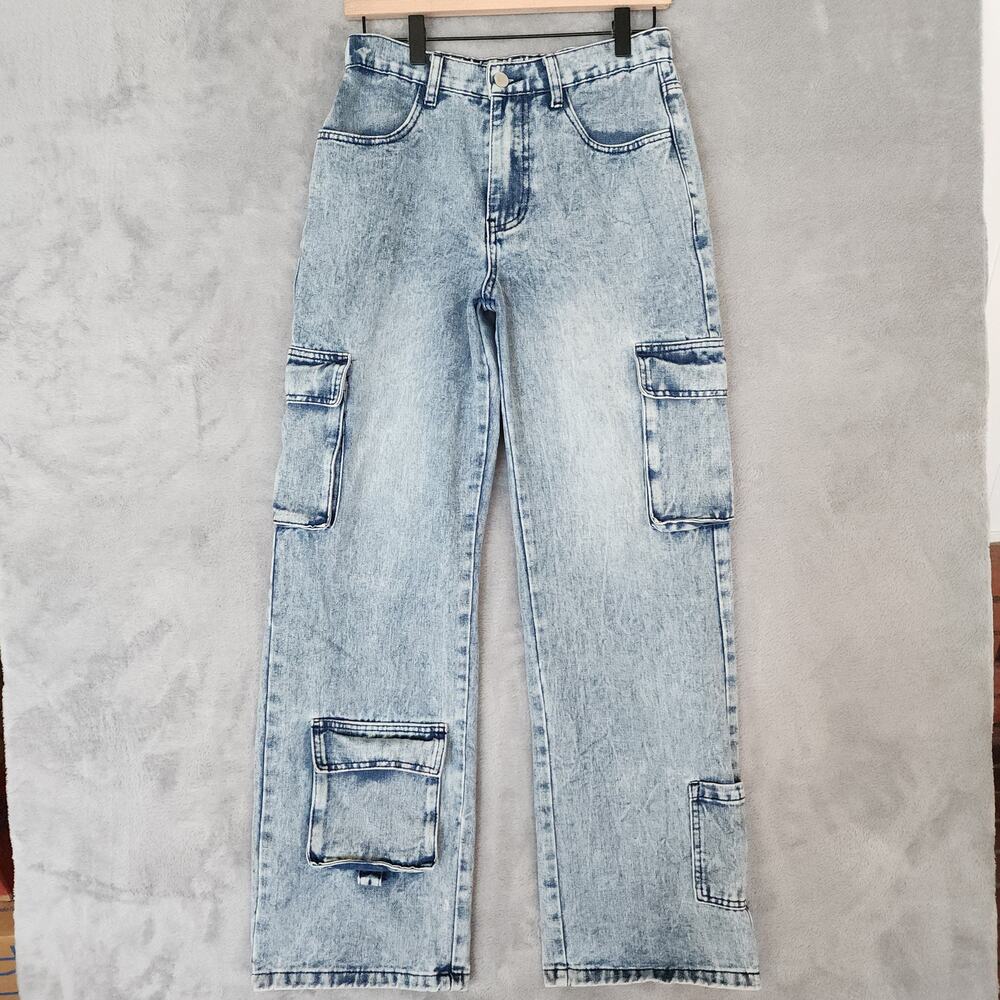 Orange Kiss jeans acid  high-waisted wash wide leg utility/cargo 90s-inspired